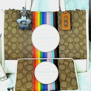3 PCS COACH SET Handbag Purse Bag Shoulder Bag Wallet Wallet Charm NWT Matching